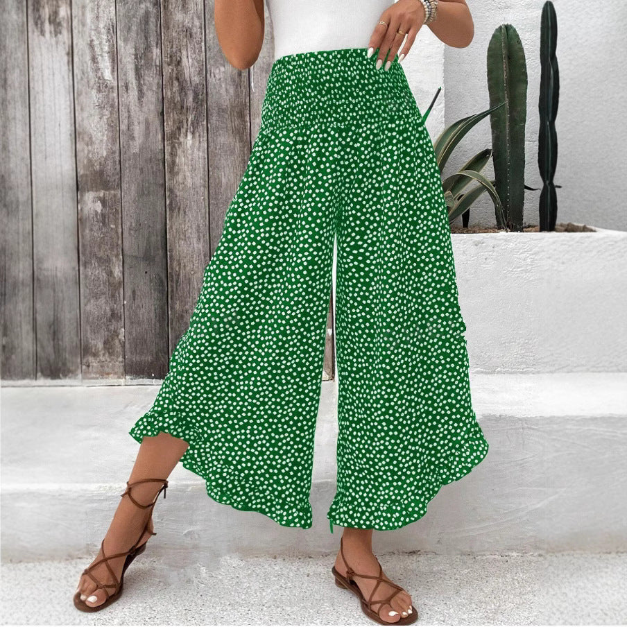 Women's Polka Dot Smocked High Waist Wide Leg Pants