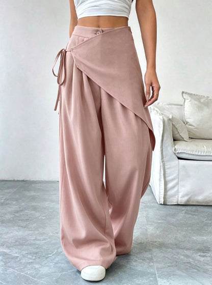 Women's High Waist Wide Leg Dress Pants Asymmetrical Tie