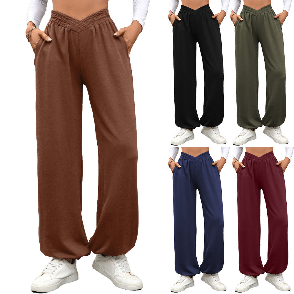 Women's Crossover Waist Baggy Joggers with Pockets