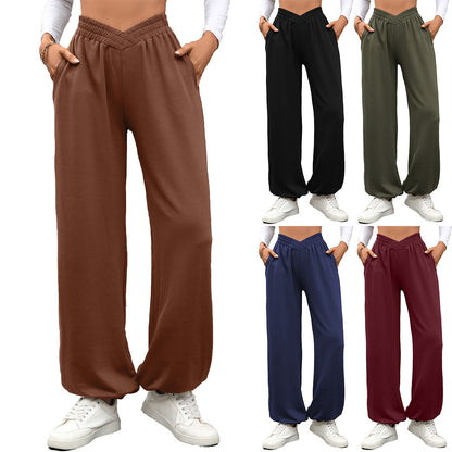 Women's Crossover Waist Baggy Joggers with Pockets