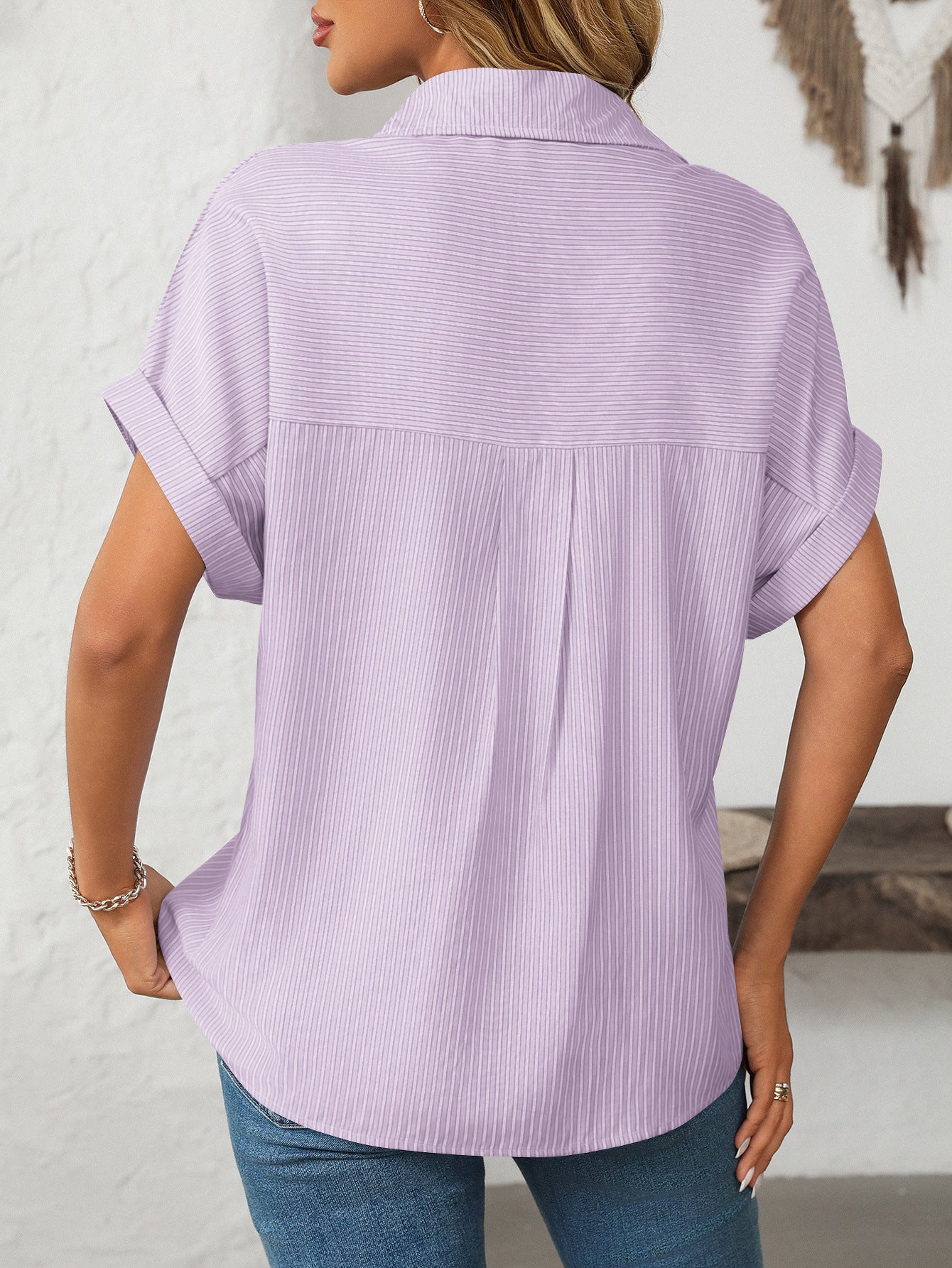 Loose Striped Short-Sleeve Shirt