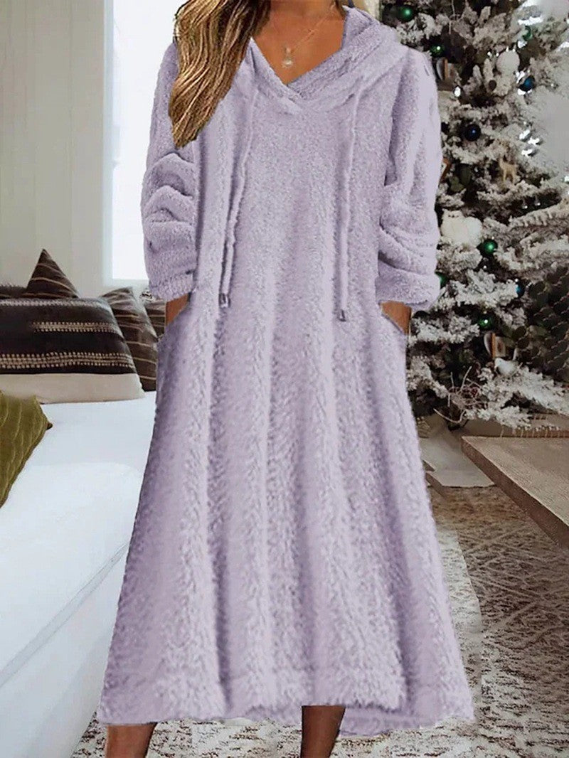 Women Oversized Fleece Hoodie Maxi Dress Loungewear Pockets