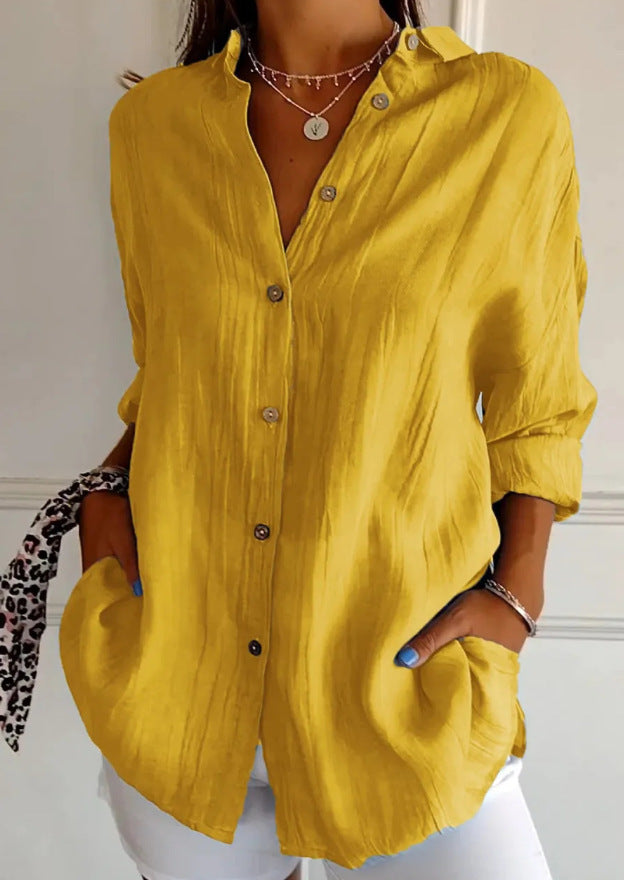 Women's Oversized Pleated Button Down Long Sleeve Shirt