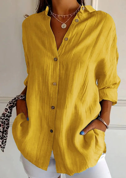 Women's Oversized Pleated Button Down Long Sleeve Shirt