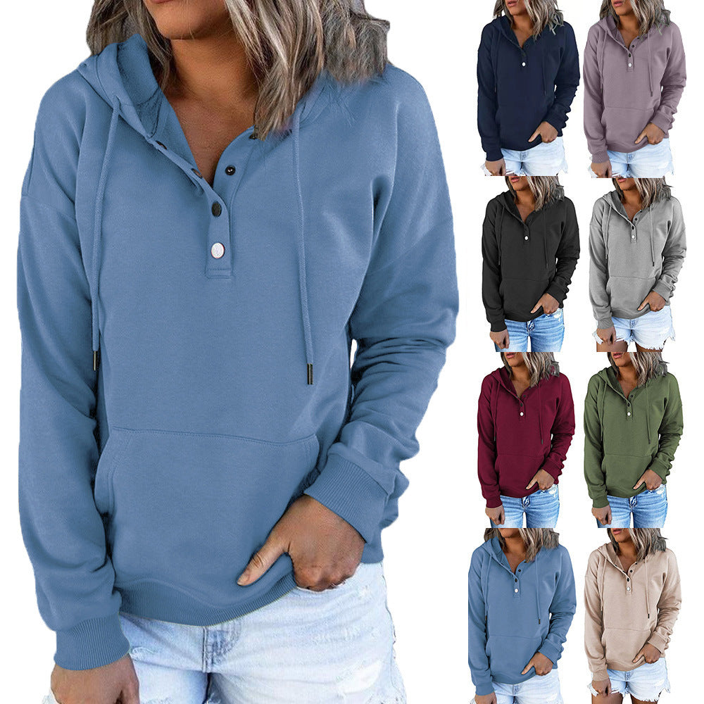 Women's Oversized Henley Hoodie Long Sleeve Pullover Top