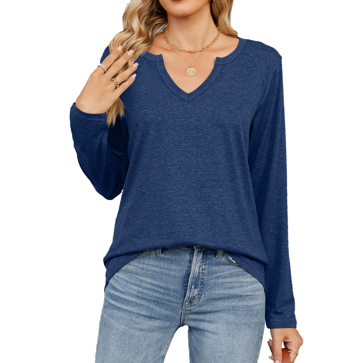 Women's Oversized V Neck Long Sleeve Tee Top