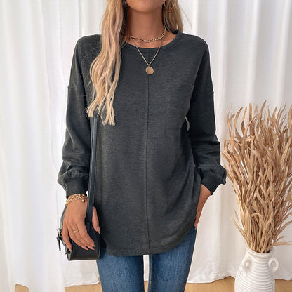 Women's Oversized Crewneck Pocket Sweatshirt Tunic