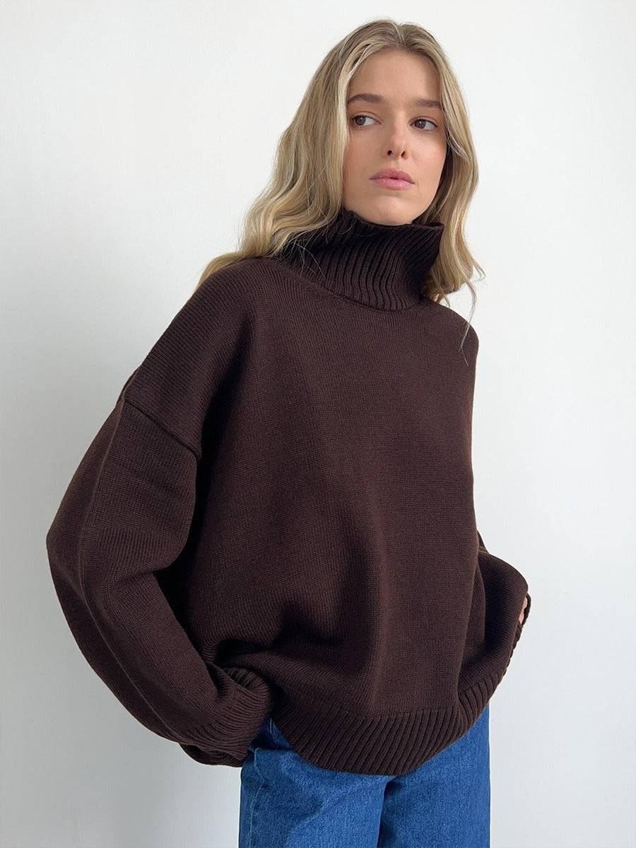 Oversized Turtleneck Sweater Solid Casual Knit Pullover