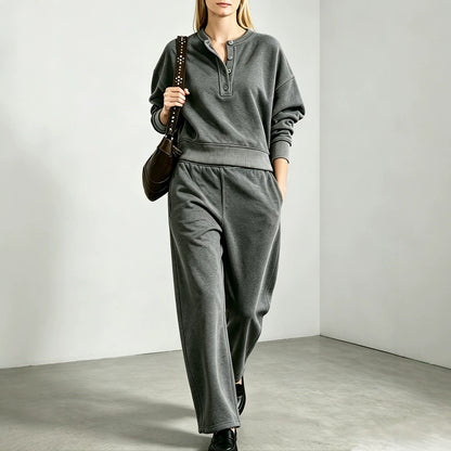 Women's Oversized Henley Sweatshirt Sweatpants Set