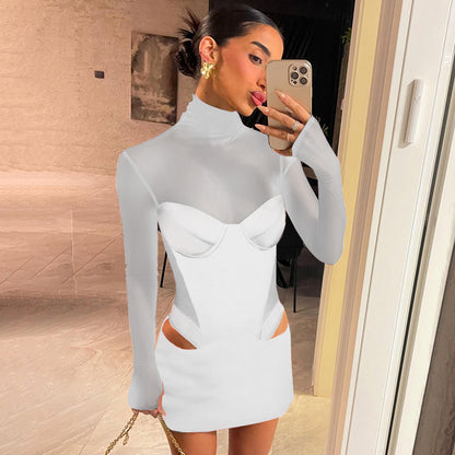 Women's Sexy Mesh Cutout Bodycon Mini Dress