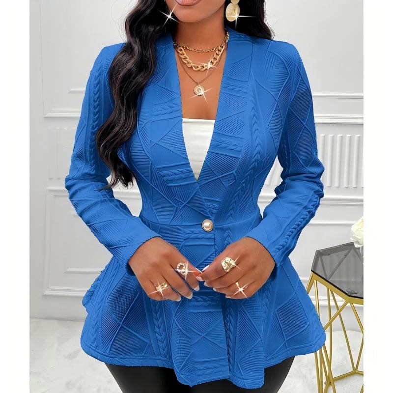 Women's Textured Peplum Blazer One Button Long Sleeve