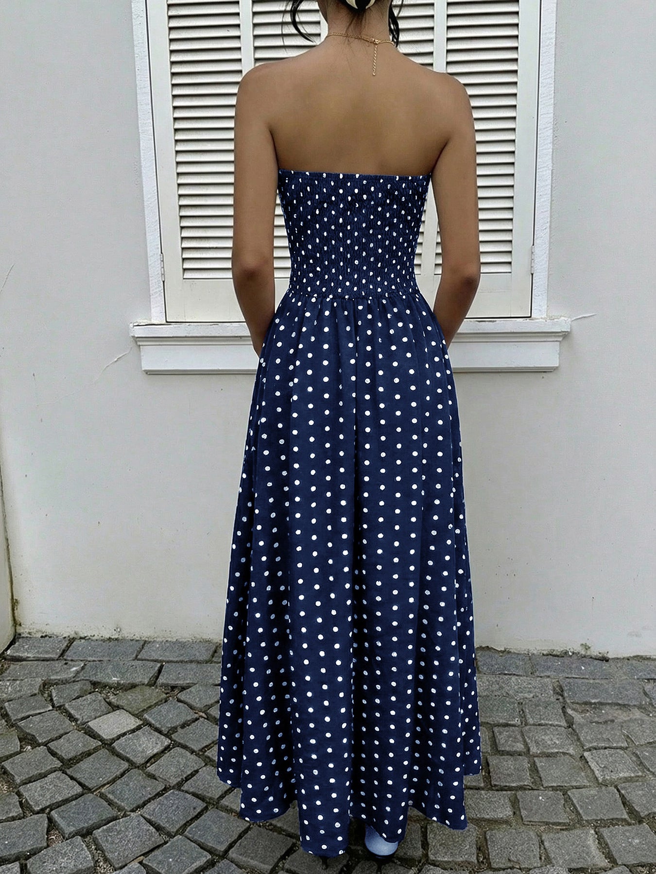 Strapless Polka Dot Maxi Dress Elegant Summer Dress