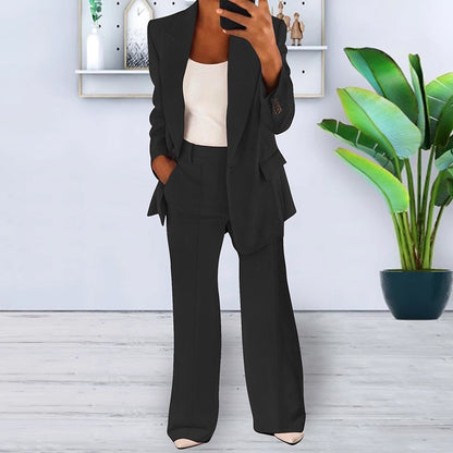 Women's Two Piece Blazer and Wide Leg Pants Suit