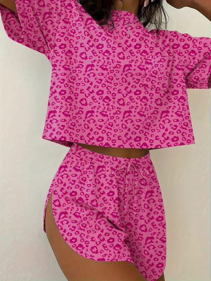 Stripe Lounge Pajama Set Tee & Drawstring Shorts