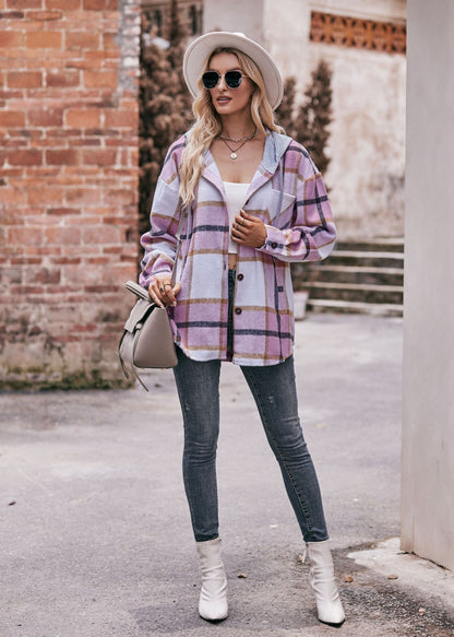 Plaid Hooded Shacket Jacket Oversized Fall Layering Coat
