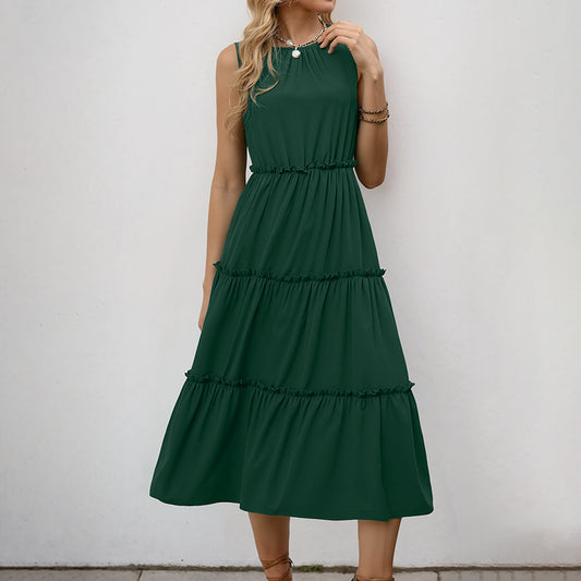 Sleeveless Ruffle Dress High Waist Elegant Midi