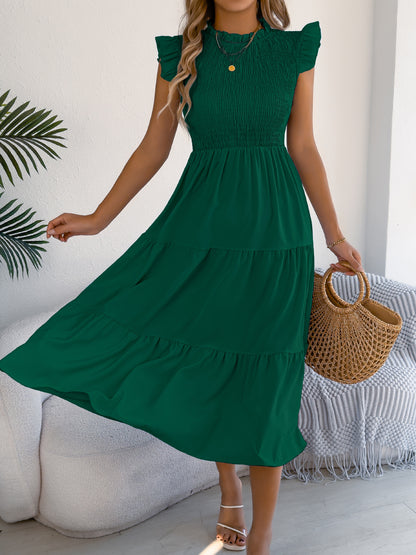 Smocked Ruffle Sleeve Tiered Maxi Dress