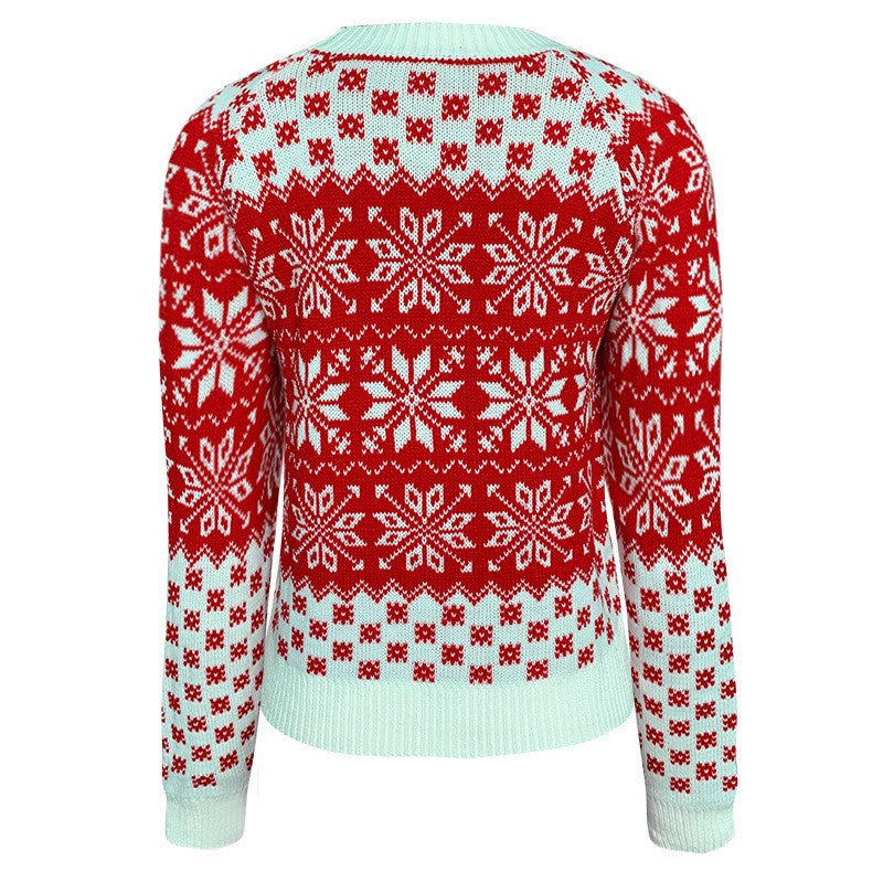 Women's Christmas Snowflake Sweater Crew Neck Long Sleeve