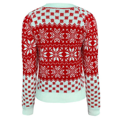 Women's Christmas Snowflake Sweater Crew Neck Long Sleeve