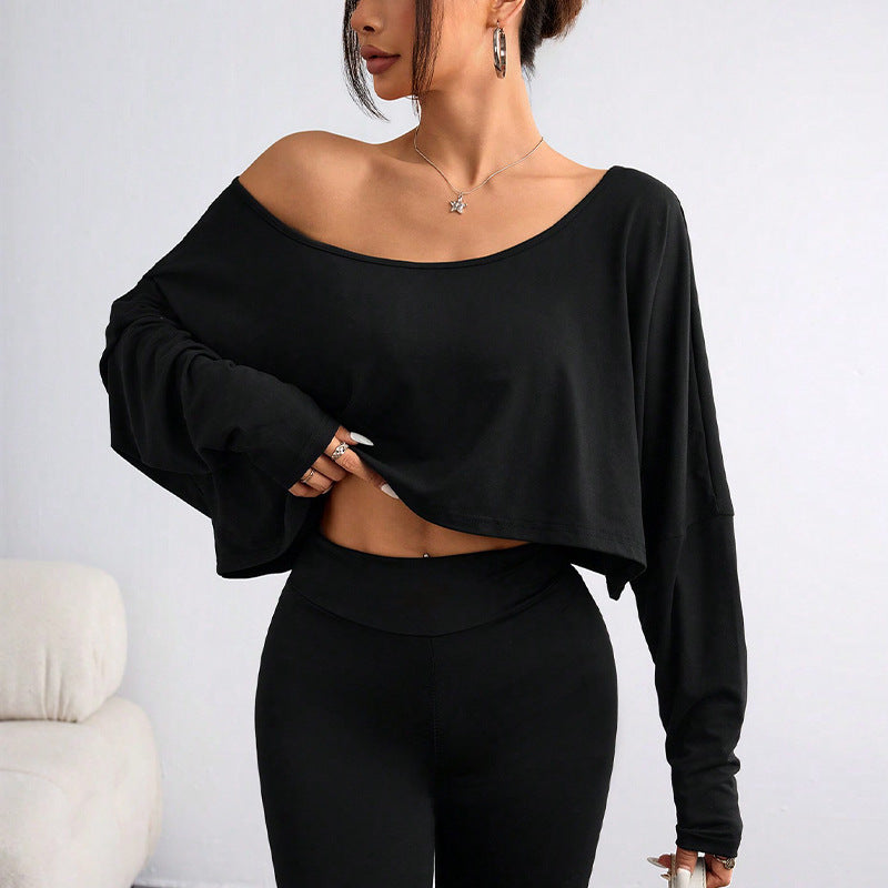 Off Shoulder Long Sleeve Crop Top Oversized Tee