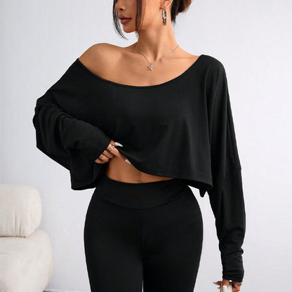 Off Shoulder Long Sleeve Crop Top Oversized Tee