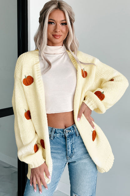 Women's 3D Pumpkin Chunky Knit Cardigan Sweater