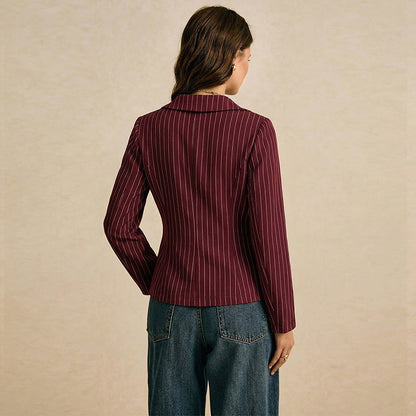 Women's Lace Trim Striped Fitted Long Sleeve Blouse