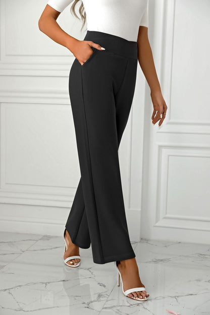 Women's High-Waist Flare Pants - Casual Loose Straight-Leg