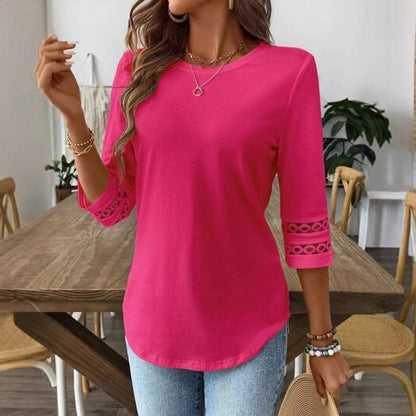 Women's Lace Trim 3/4 Sleeve Tunic Blouse