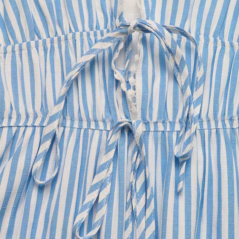Striped Mini Dress Sleeveless Backless Tie Front Beach Summer