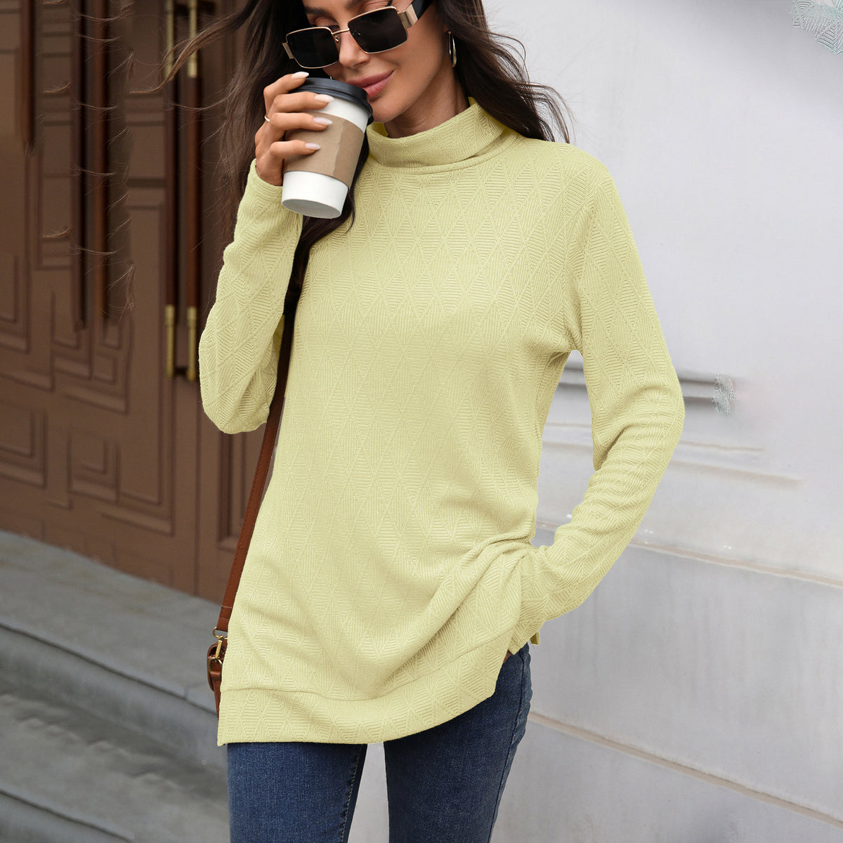 Women's Oversized Turtleneck Long Sleeve Tunic Side Slit