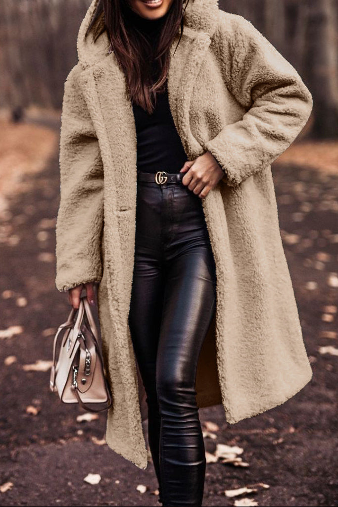 Women's Hooded Long Teddy Coat Winter Fleece Jacket