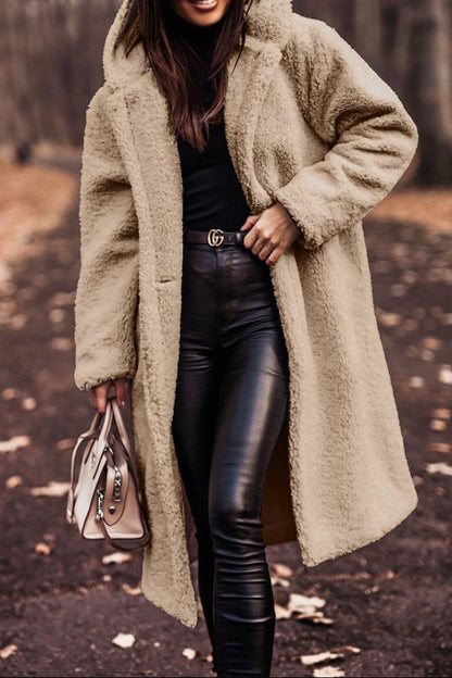 Women's Hooded Long Teddy Coat Winter Fleece Jacket