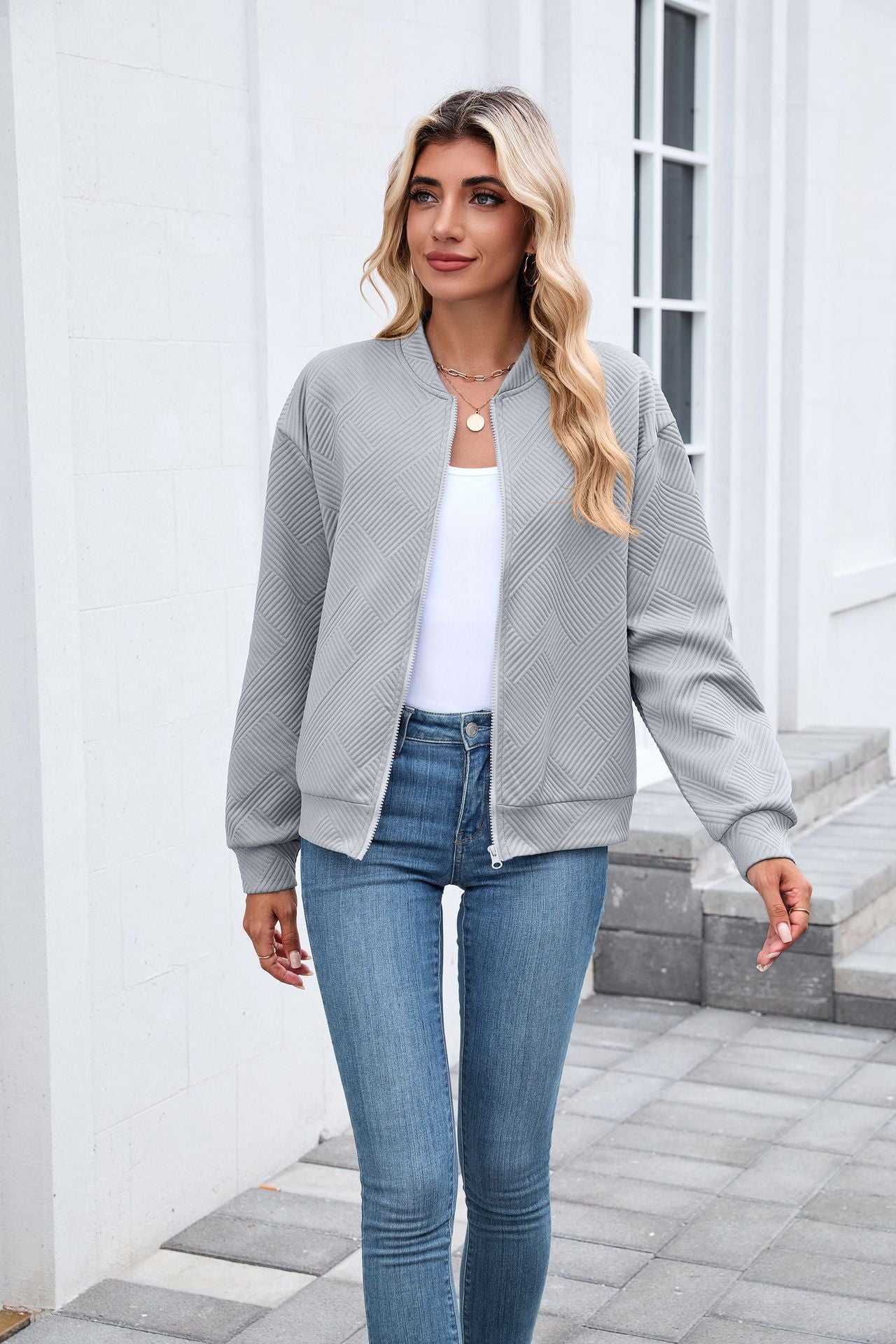 Women's Casual Zip Up Sweatshirt Jacket Long Sleeve Quilted