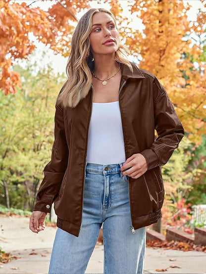 Women's Oversized Faux Leather Moto Jacket Zip Up