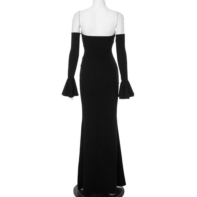 Strapless Bodycon Mermaid Maxi Dress Bell Sleeves