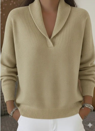 Women's Oversized Shawl Collar Sweater V Neck Pullover
