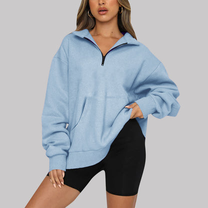 Oversized Half Zip Fleece Pullover Sweatshirt with Pocket