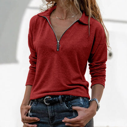 Women's Collared Zip Up Long Sleeve Knit Pullover
