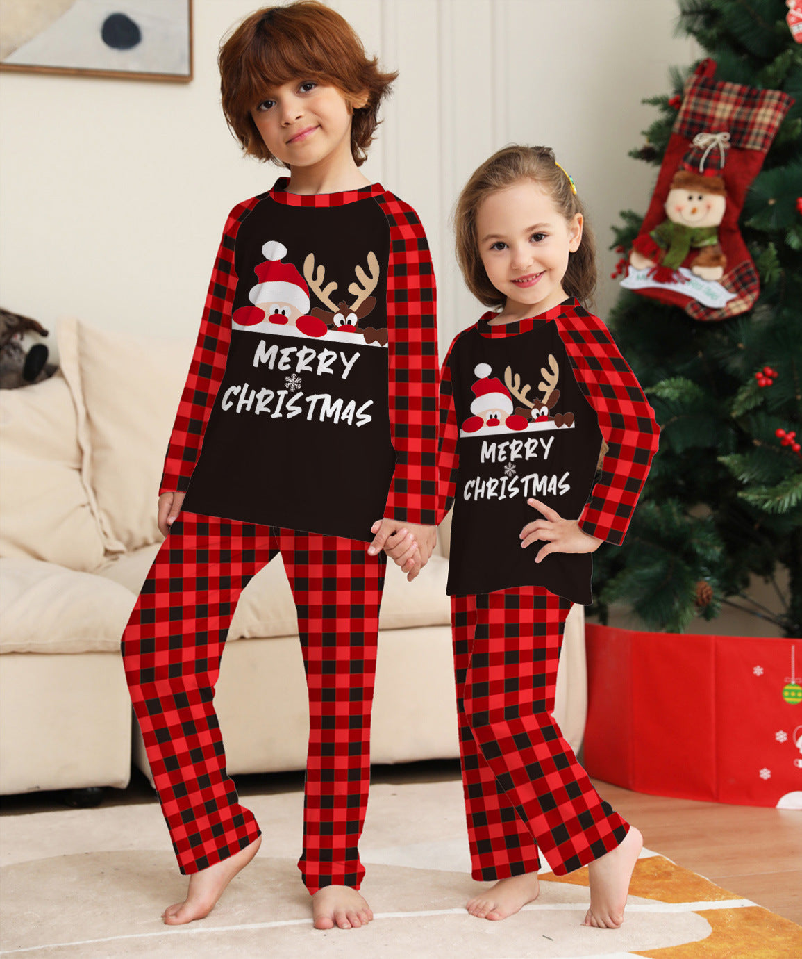 Alphabet Plaid Parent-child Dress Printed Loungewear Christmas Pajamas