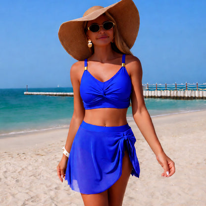 Solid High-Waist Two-Piece Bikini Set Sexy Swimwear