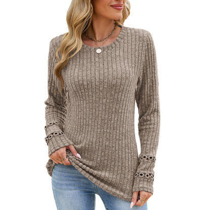 Women's Lace Cuff Waffle Knit Long Sleeve Tunic