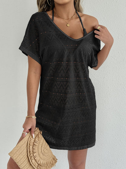 Crochet Swim Cover Up Dress Deep V Beach Coverup Dress