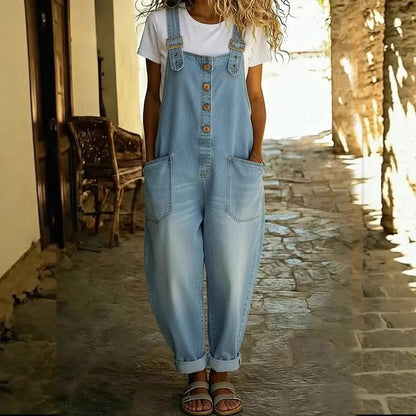 Women's Washed Denim Overalls Adjustable Strap Jumpsuit