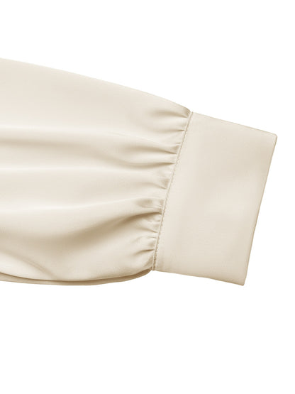 Satin Ruched V Neck Bodysuit Long Sleeve Rhinestone Trim