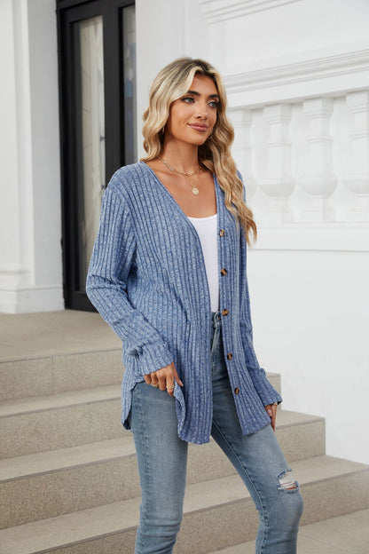Soft Ribbed Button-Down Knit Cardigan for Fall & Winter