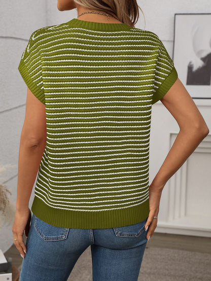 Crew Neck Striped Knit Sweater
