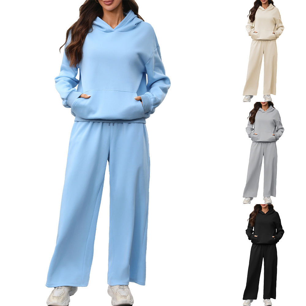 Women's Oversized Fleece Hoodie Wide Leg Pants Lounge Set