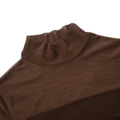 Sexy Sheer Mesh Mock Neck Long Sleeve Crop Top