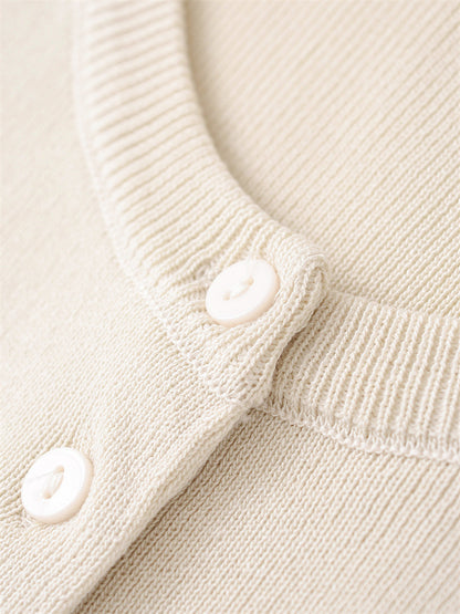 Women's Crew Neck Button Front Long Sleeve Knit Cardigan